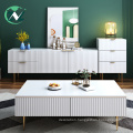 Wooden Cabinet White Marble TV Bench Storage Cabinet